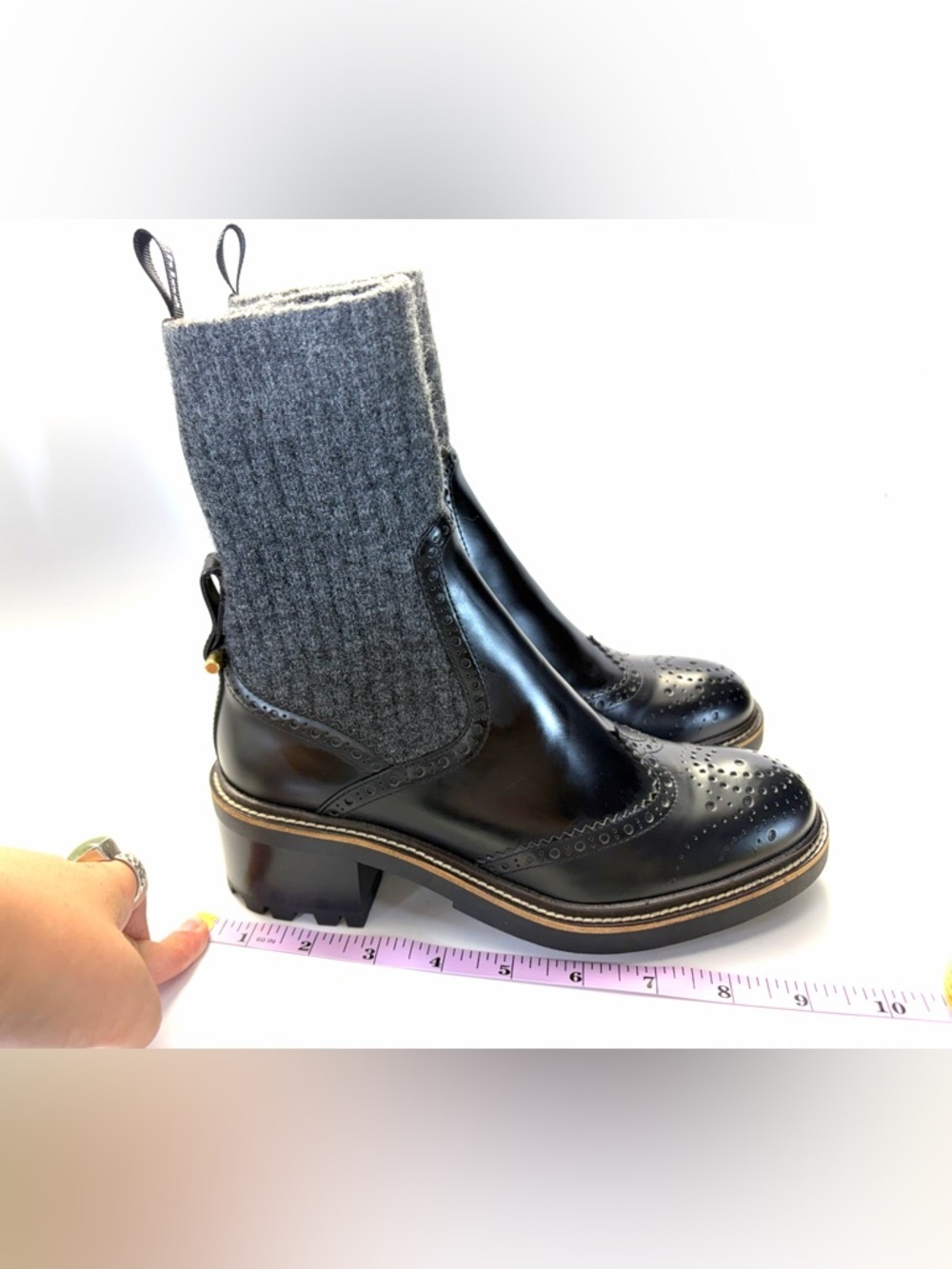 Chloè Leather and Knitted Ankle Boots Frannie